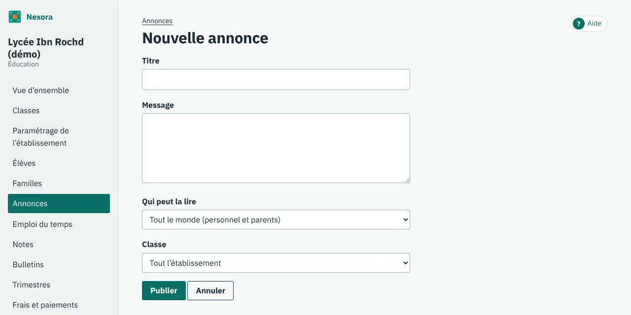 Le formulaire Nouvelle annonce