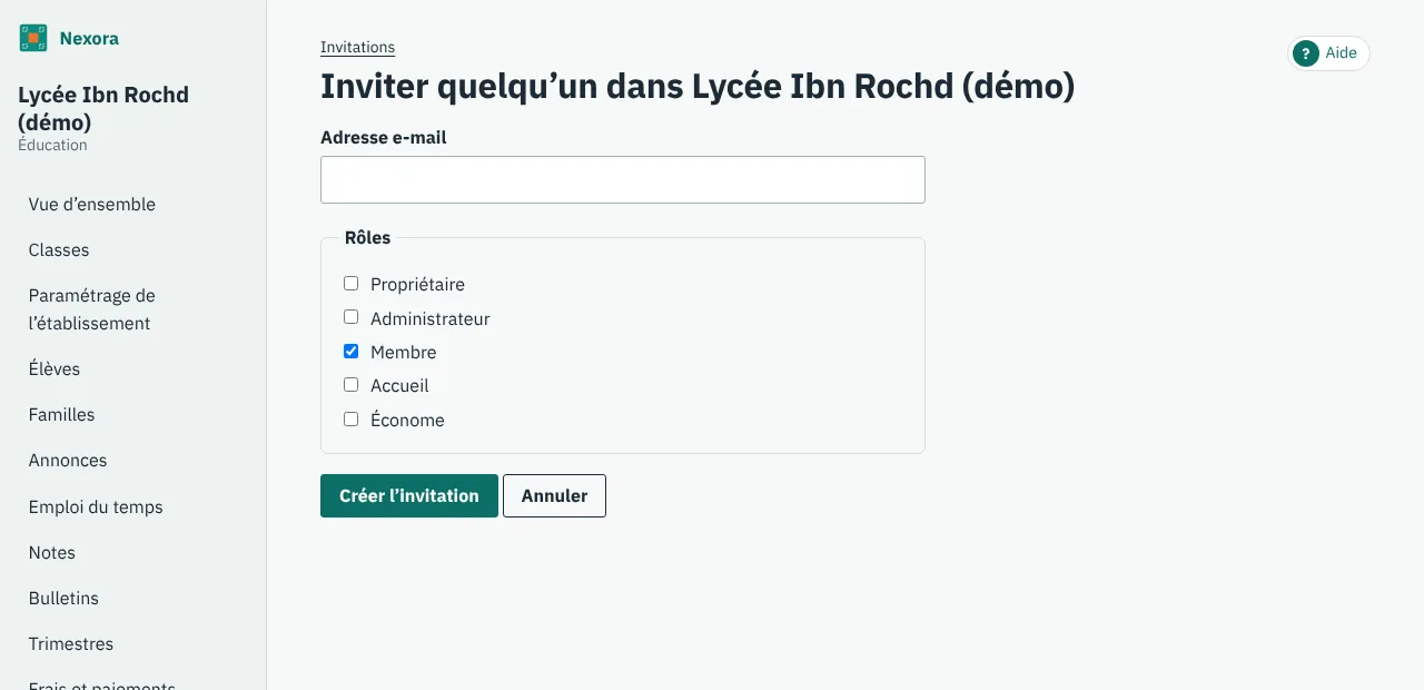 Le formulaire d'invitation