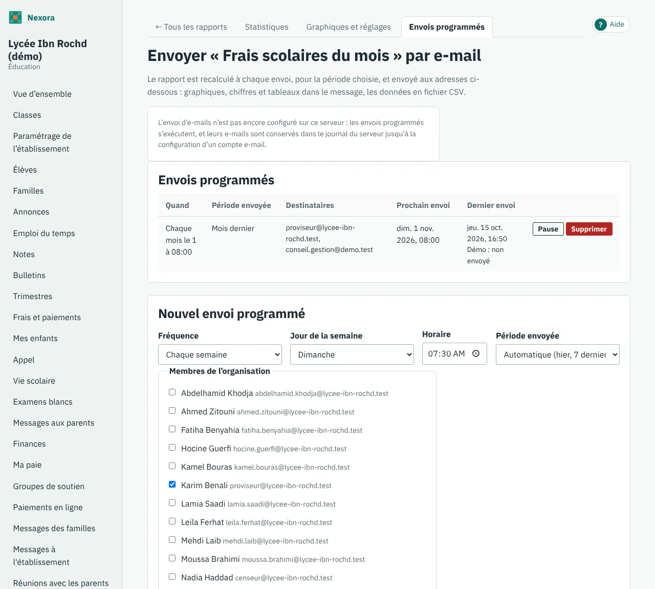 Programmer l'envoi d'un rapport