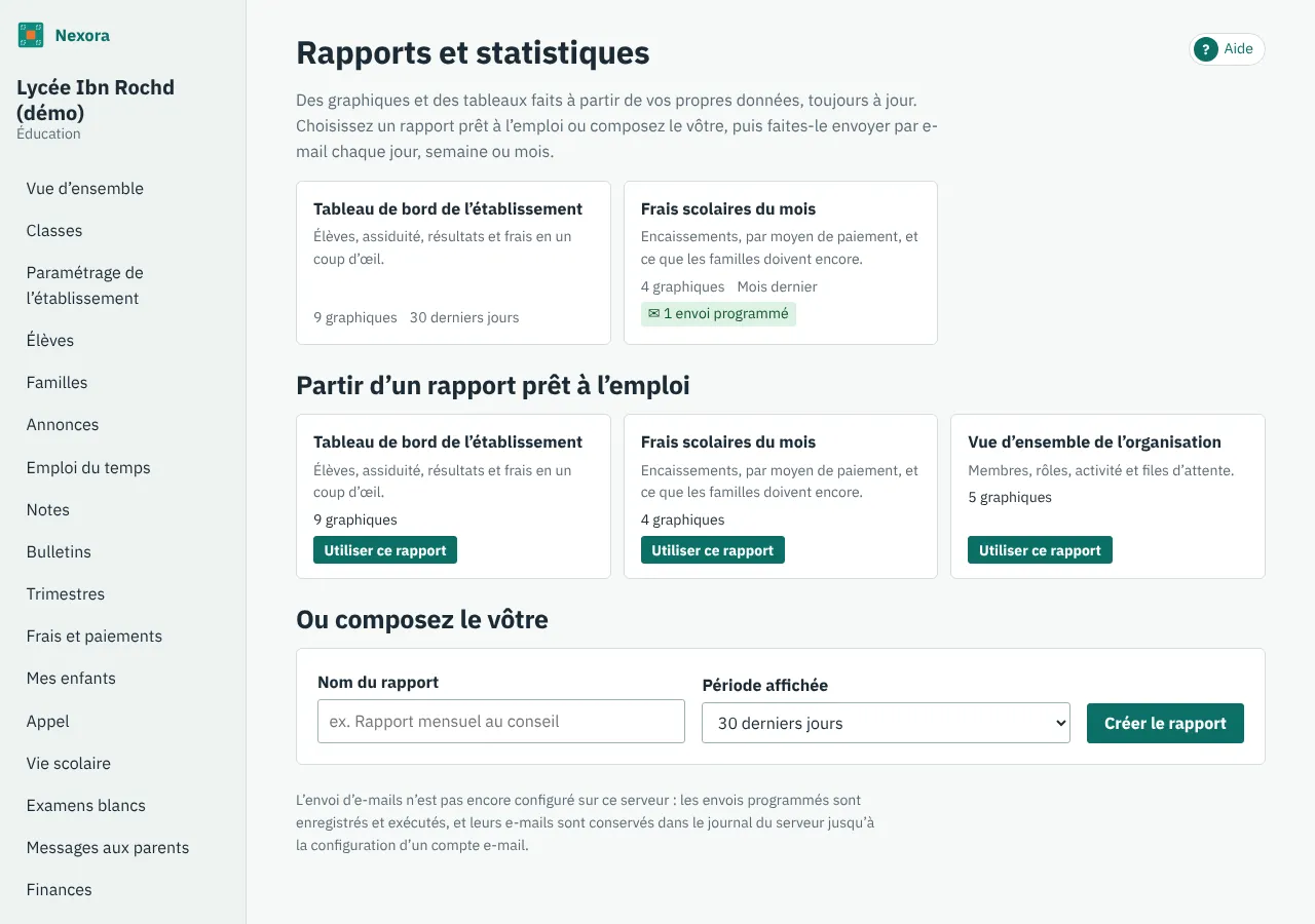 La liste des rapports